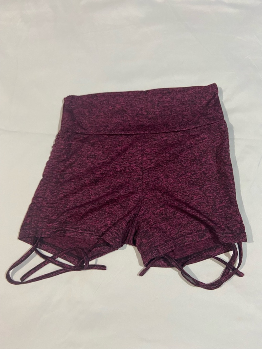 High-Rise Heathered Burgundy Athletic Shorts with Side Strap Detail